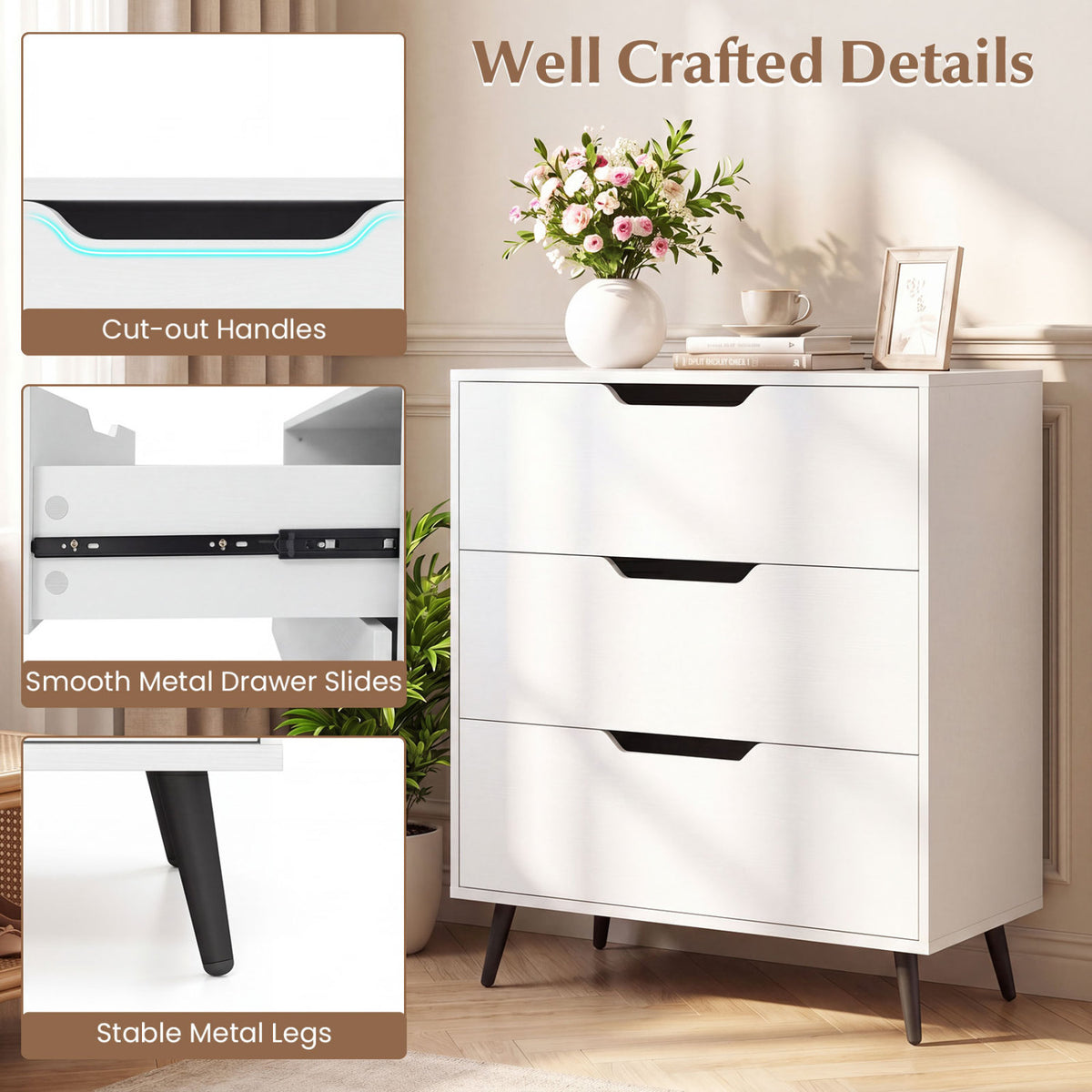 3-Drawer Rustic Farmhouse Wooden Dresser, White Dressers & Chests at Gallery Canada