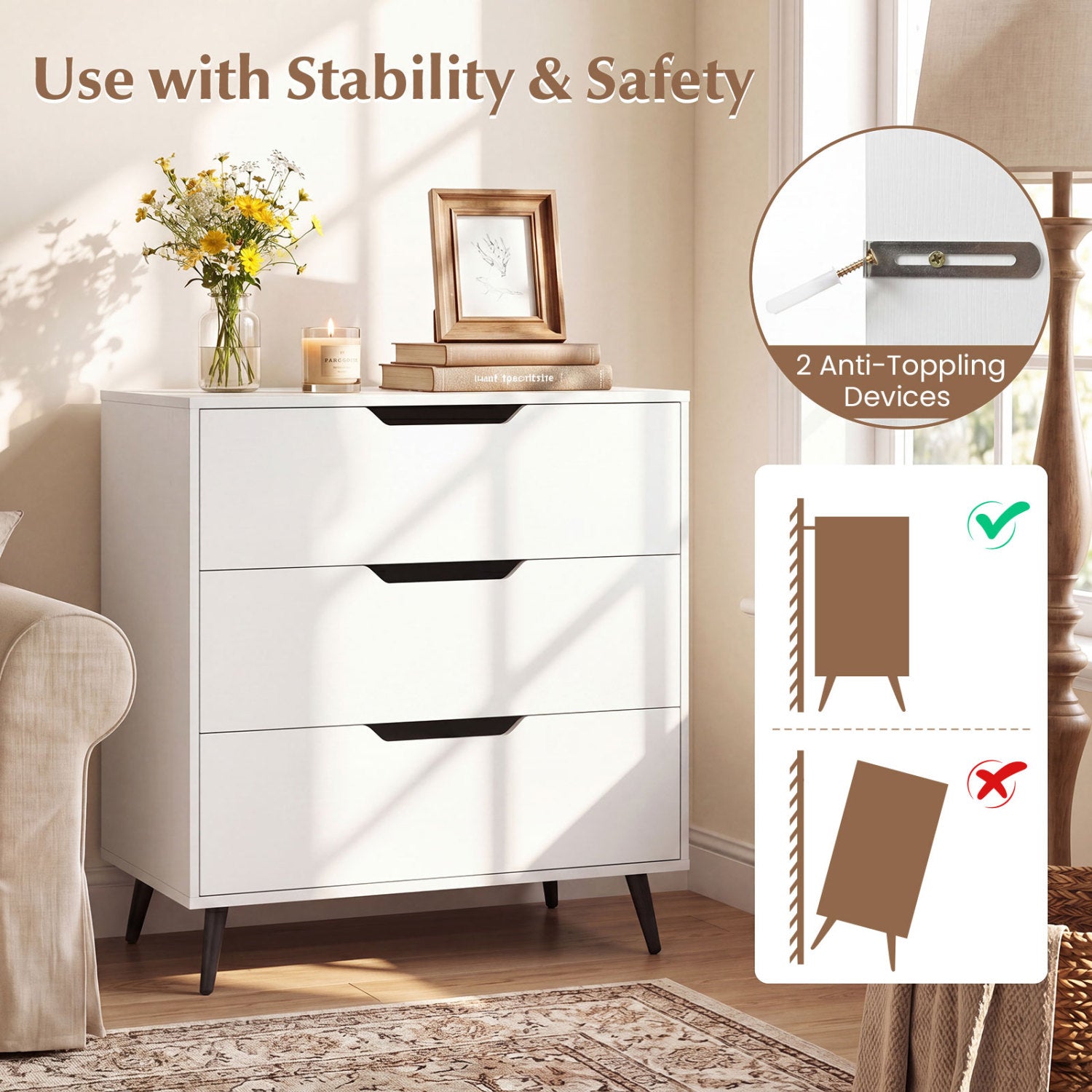 3-Drawer Rustic Farmhouse Wooden Dresser, White Dressers & Chests at Gallery Canada