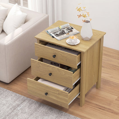 3-Drawer Wooden Nightstand Modern Bedside Table, Natural Nightstands at Gallery Canada