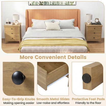 3-Drawer Wooden Nightstand Modern Bedside Table, Natural Nightstands at Gallery Canada