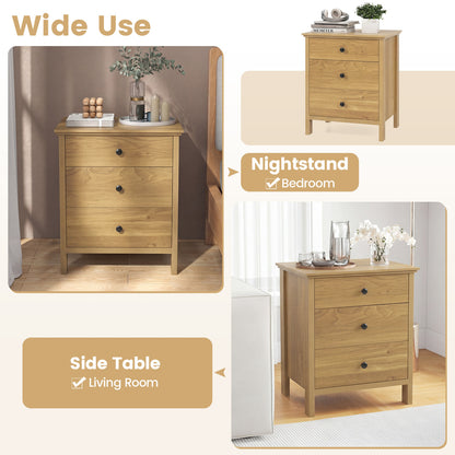 3-Drawer Wooden Nightstand Modern Bedside Table, Natural Nightstands at Gallery Canada