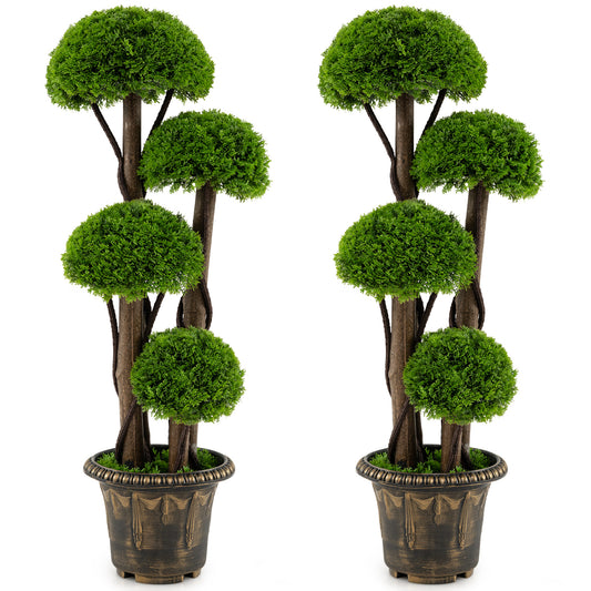 3 FT Artificial Cypress Topiary Tree, Set of 2, Realistic Greenery Plant Faux Plants Green at Gallery Canada