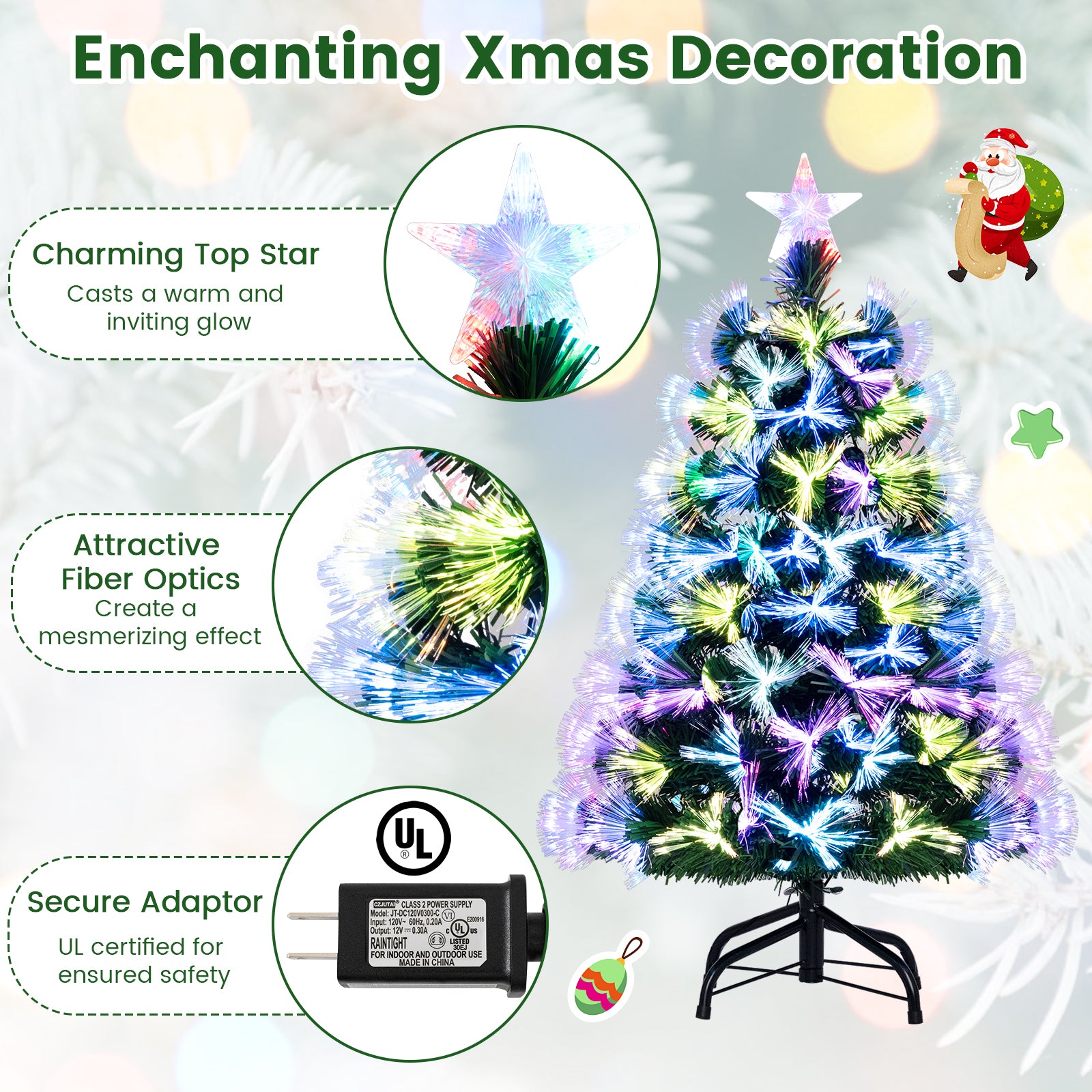 3 Feet Fiber Optic Christmas Tree, With Star Topper, Green Christmas Tree at Gallery Canada