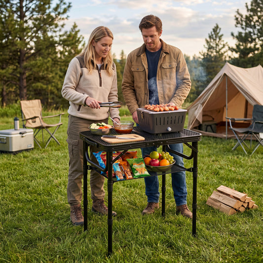 3-Height Folding Picnic Table with Storage, Black Camping Furniture Black at Gallery Canada