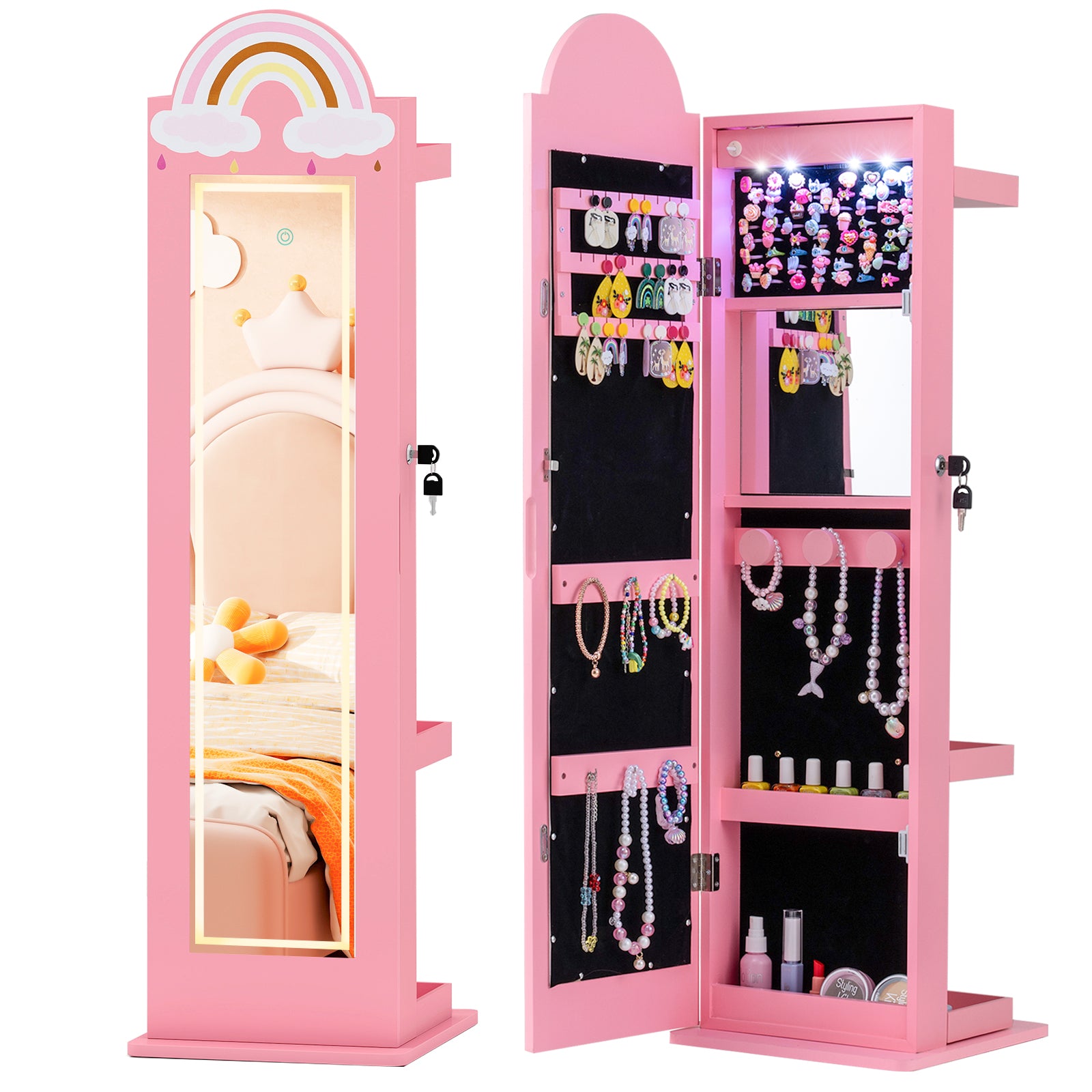 3 In 1 Kids Jewelry Cabinet With Lighted Mirror, Pink Kids Vanities at Gallery Canada
