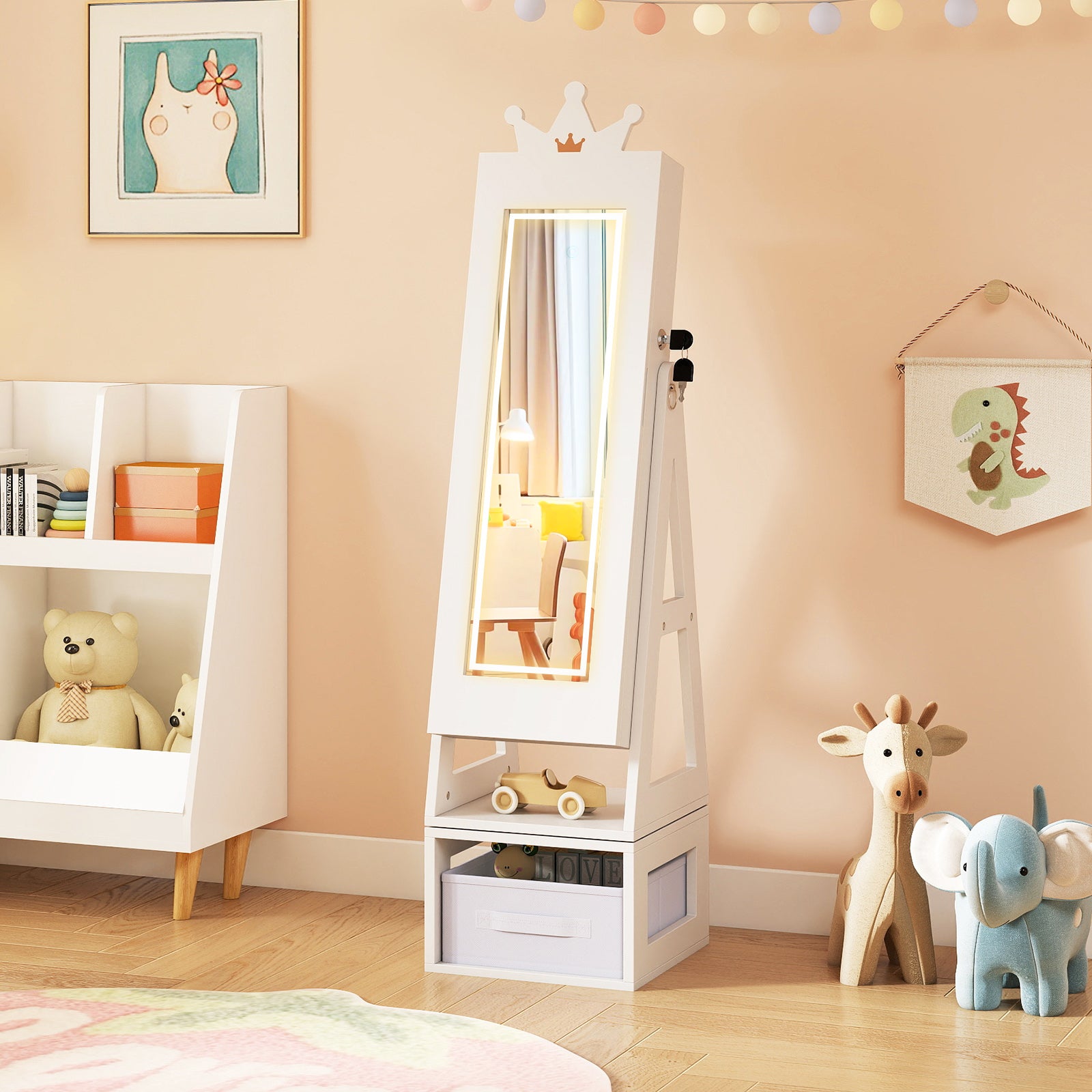 Kids Jewelry Cabinet, 3 In 1, With 3-Color Lighted Mirror, White Kids Vanities at Gallery Canada