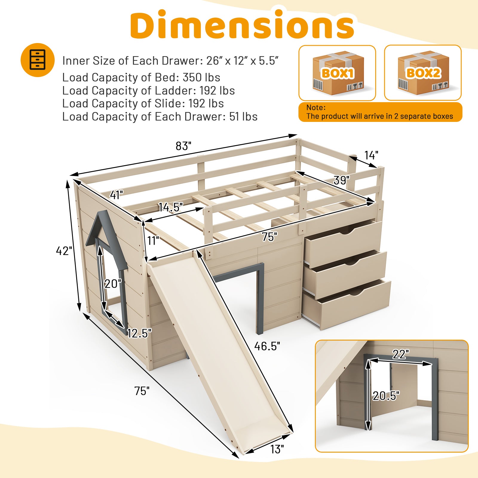 Twin Loft Bed With Slide Ladder Drawers, 3-In-1, Beige Bunk Bed Frame at Gallery Canada