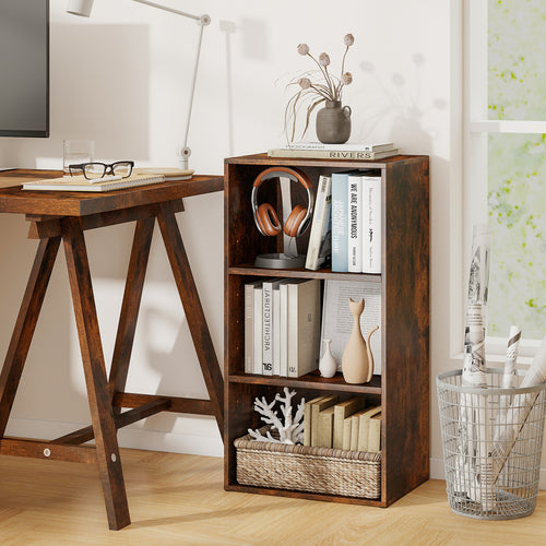 Modern Rustic 3 Open Shelf Bookcase, Display Cabinet, Brown