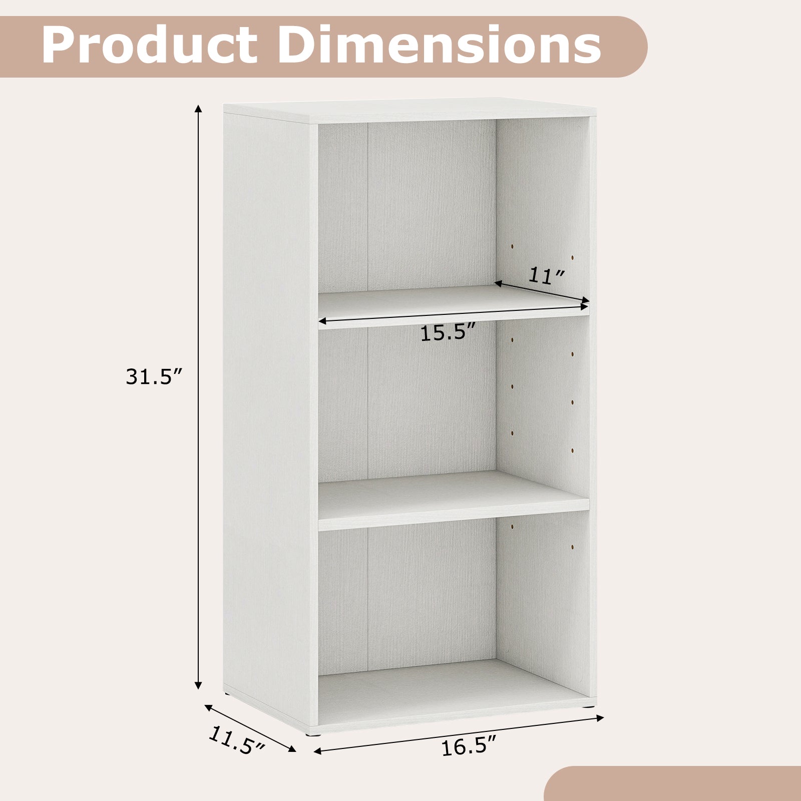 Modern 3 Open Shelf Bookcase Display Cabinet, White Bookcases at Gallery Canada