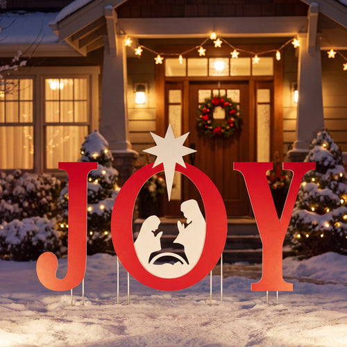 3 PCS Nativity Christmas Yard Sign Set with Angels, Red