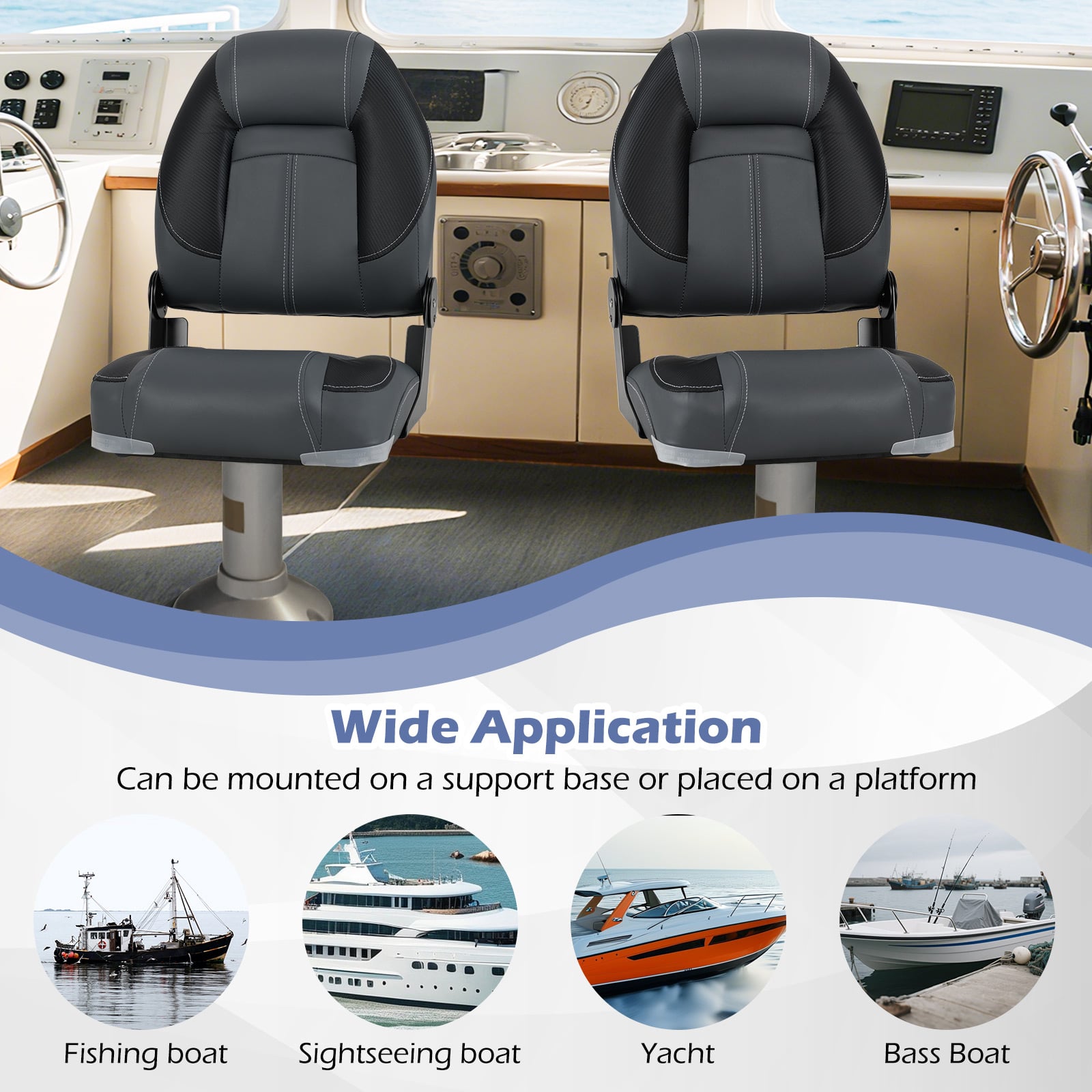 3-Pack Folding Boat Seats with 28D Soft Sponge Padding, Black Surfing at Gallery Canada