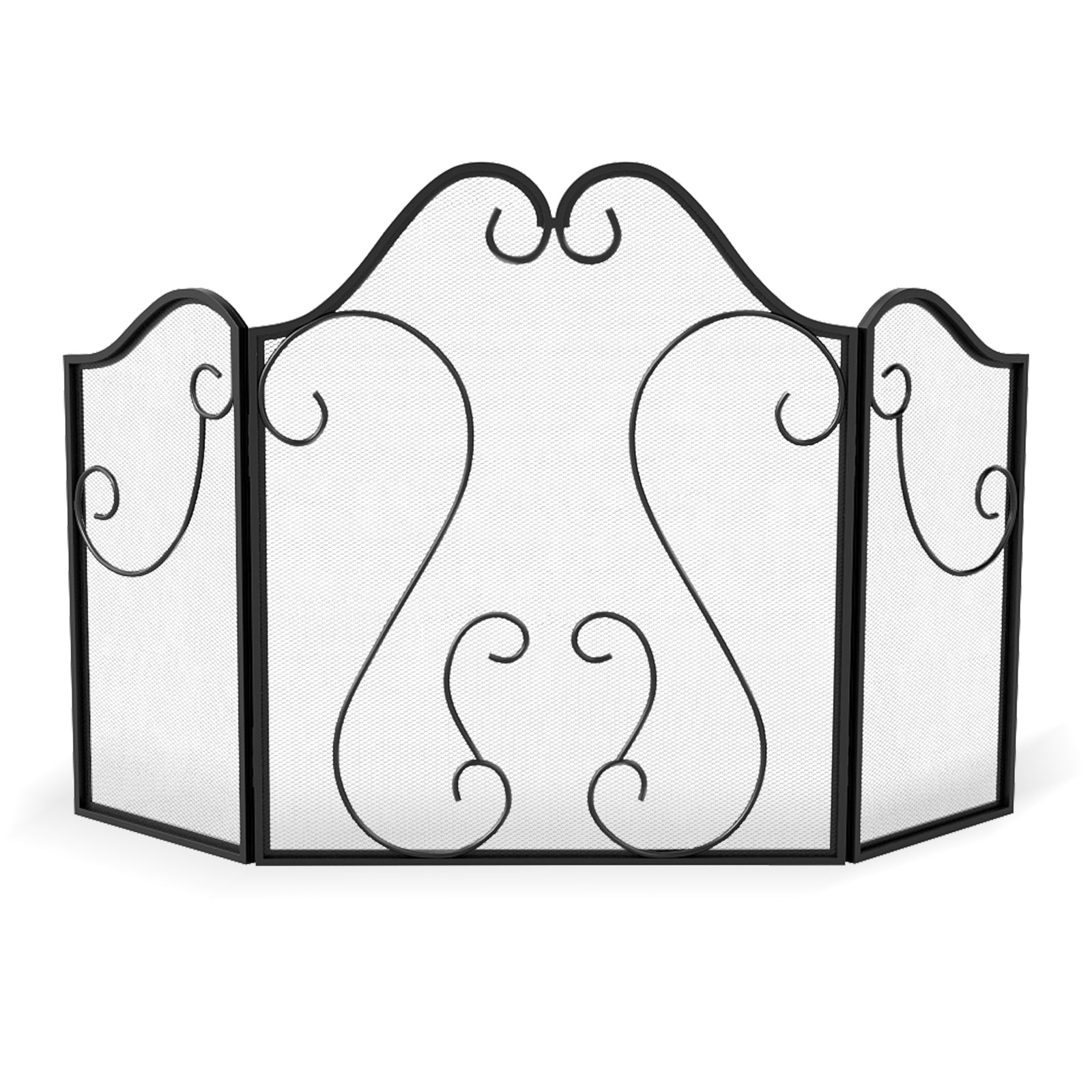 3 Panel Fireplace Screen Foldable Spark Guard Cover with Decorative Scroll Fireplace Tools at Gallery Canada