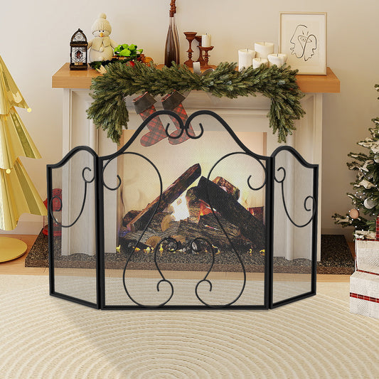 3 Panel Fireplace Screen Foldable Spark Guard Cover with Decorative Scroll Fireplace Tools Options at Gallery Canada