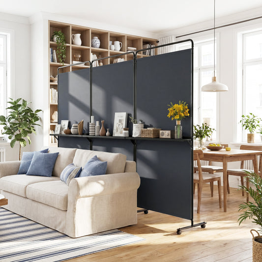 3-Panel Room Divider with Shelves, 6 FT Tall, Gray Room Dividers Gray at Gallery Canada