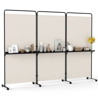 6 FT Folding Room Divider with Shelves, Locking Wheels, White Room Dividers White at Gallery Canada