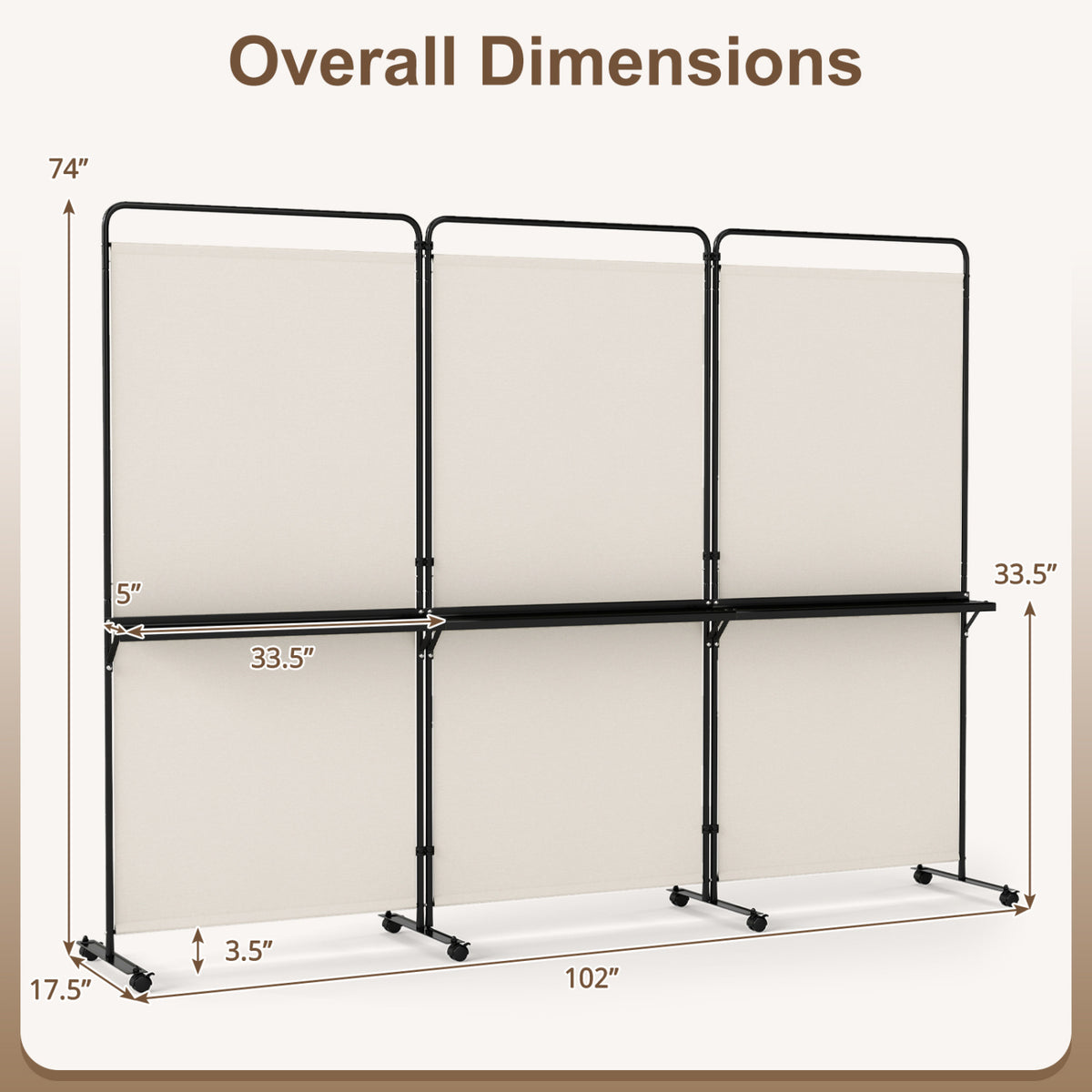 6 FT Folding Room Divider with Shelves, Locking Wheels, White Room Dividers at Gallery Canada