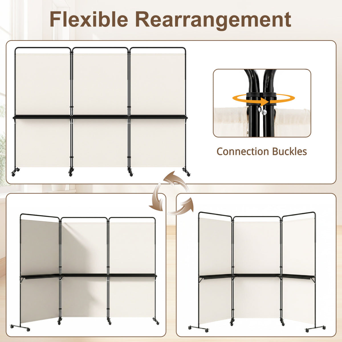 6 FT Folding Room Divider with Shelves, Locking Wheels, White Room Dividers at Gallery Canada