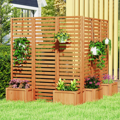 3-Panel Solid Wood Frame Freestanding Garden Fence with 2 Self-Draining Planter Boxes, Yellow Raised Garden Beds at Gallery Canada