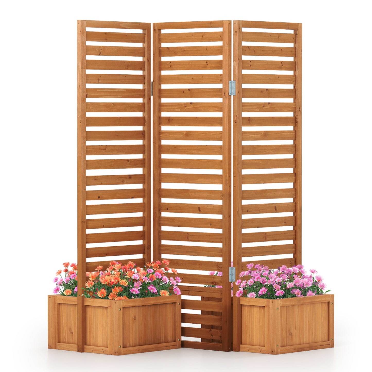 3-Panel Solid Wood Frame Freestanding Garden Fence with 2 Self-Draining Planter Boxes, Yellow Raised Garden Beds at Gallery Canada