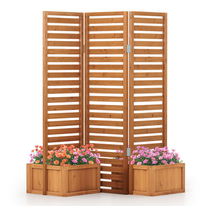 3-Panel Solid Wood Frame Freestanding Garden Fence with 2 Self-Draining Planter Boxes, Yellow Raised Garden Beds at Gallery Canada