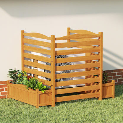 3-Panel Wood Air Conditioner Fence with Planter Box Freestanding Privacy Screen, Yellow Raised Garden Beds at Gallery Canada