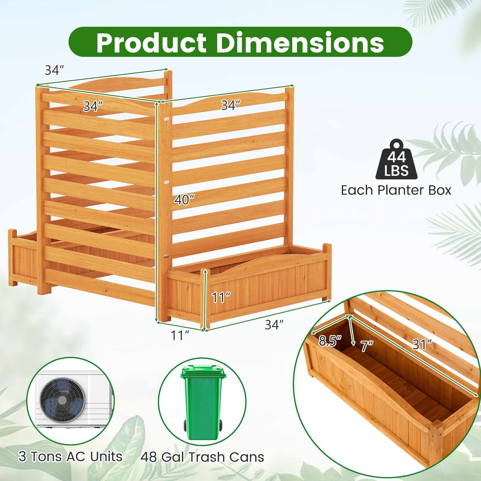 3-Panel Wood Air Conditioner Fence with Planter Box Freestanding Privacy Screen, Yellow Raised Garden Beds at Gallery Canada