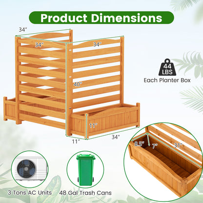 3-Panel Wood Air Conditioner Fence with Planter Box Freestanding Privacy Screen, Yellow Raised Garden Beds at Gallery Canada
