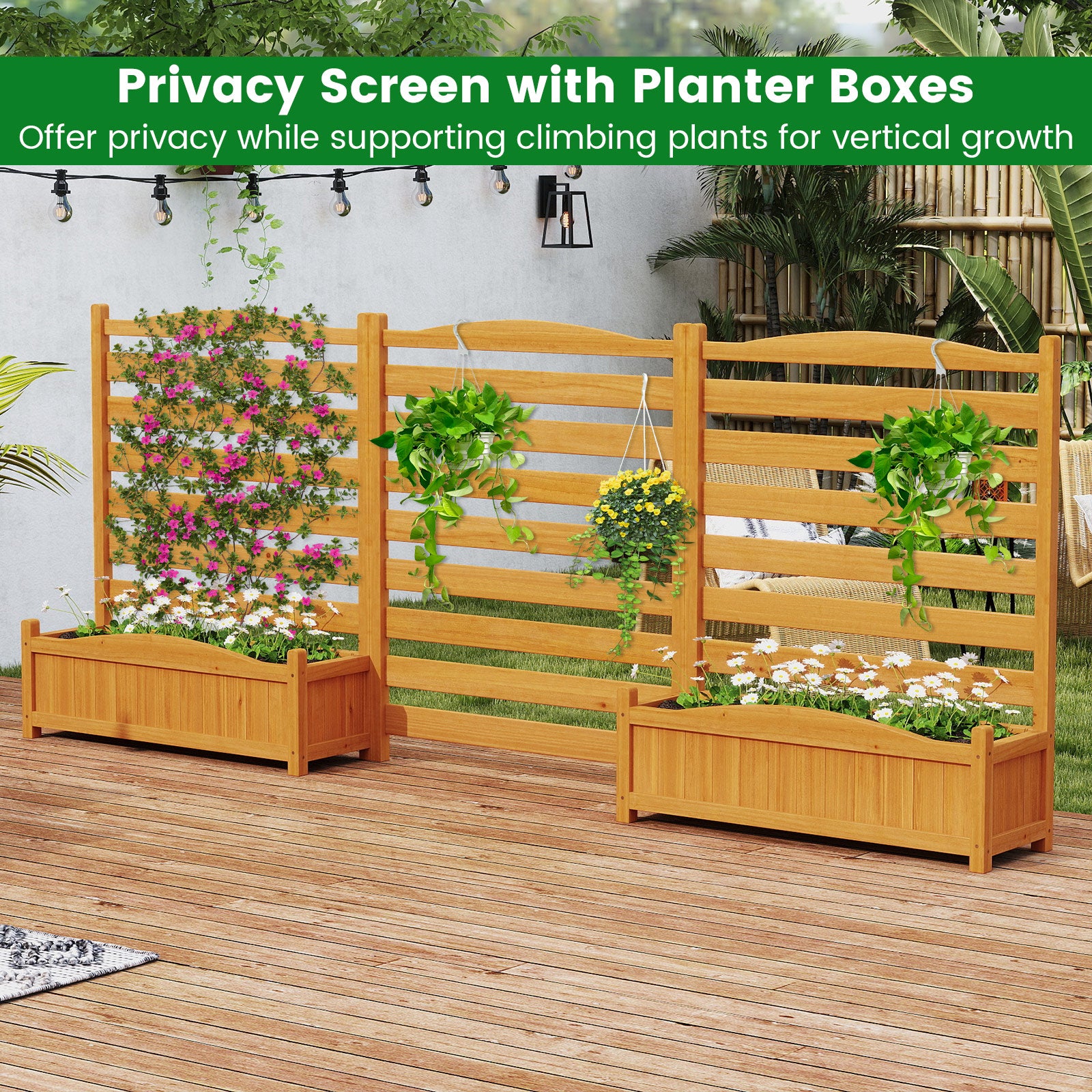 3-Panel Wood Air Conditioner Fence with Planter Box Freestanding Privacy Screen, Yellow Raised Garden Beds at Gallery Canada