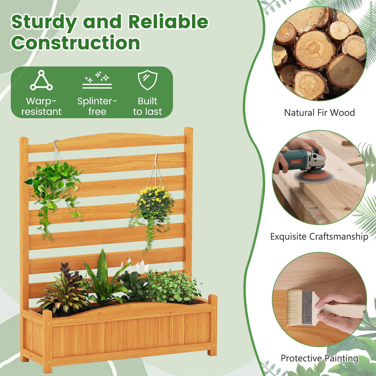 3-Panel Wood Air Conditioner Fence with Planter Box Freestanding Privacy Screen, Yellow Raised Garden Beds at Gallery Canada