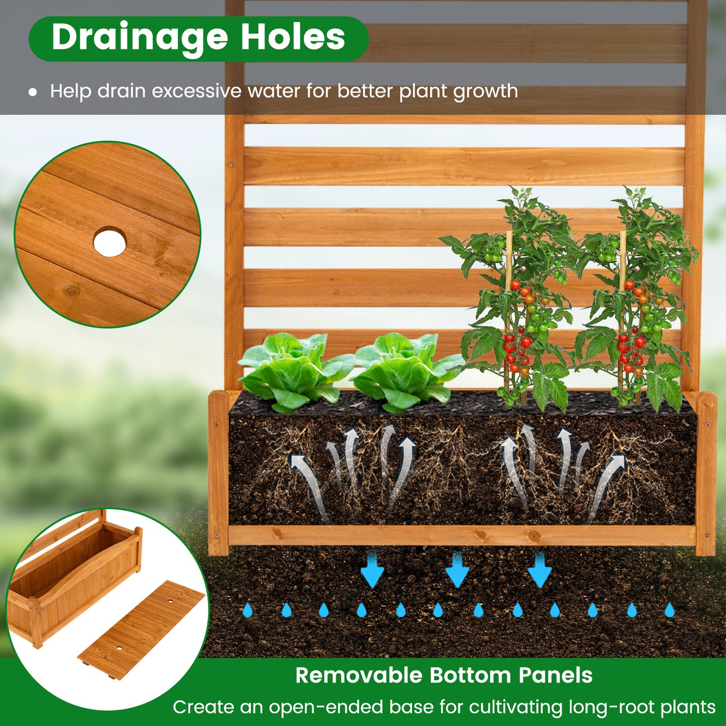 3-Panel Wood Air Conditioner Fence with Planter Box Freestanding Privacy Screen, Yellow Raised Garden Beds at Gallery Canada