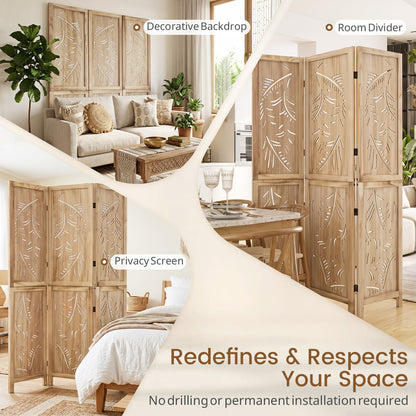 3-Panel Wood Room Divider, Palm Leaf Design, Paulownia Frame Room Dividers at Gallery Canada