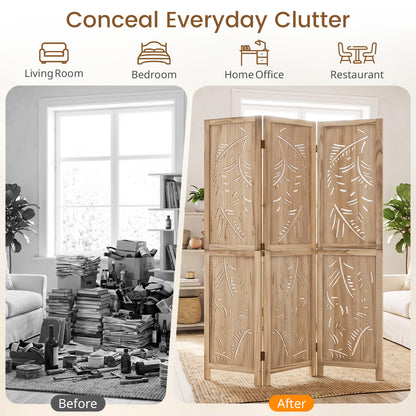3-Panel Wood Room Divider, Palm Leaf Design, Paulownia Frame Room Dividers at Gallery Canada