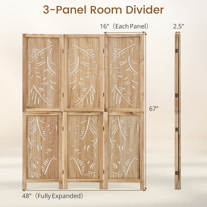 3-Panel Wood Room Divider, Palm Leaf Design, Paulownia Frame Room Dividers at Gallery Canada