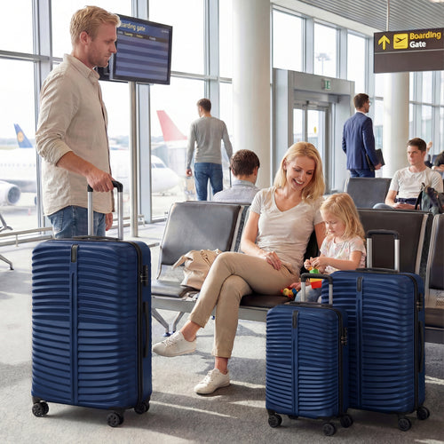 3-Piece 20/24/28 Inch Lightweight Hardside Luggage Set with 8-Spinner Wheels, Navy