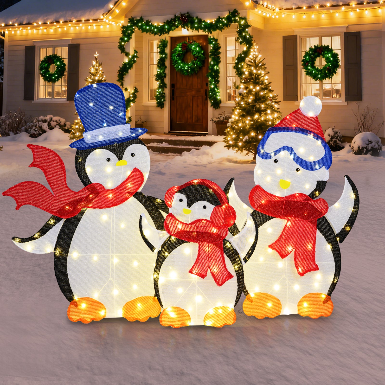 3-Piece 2D Lighted Penguin Family Christmas Decoration, 160 LED Lights Christmas Decor & Accessories at Gallery Canada