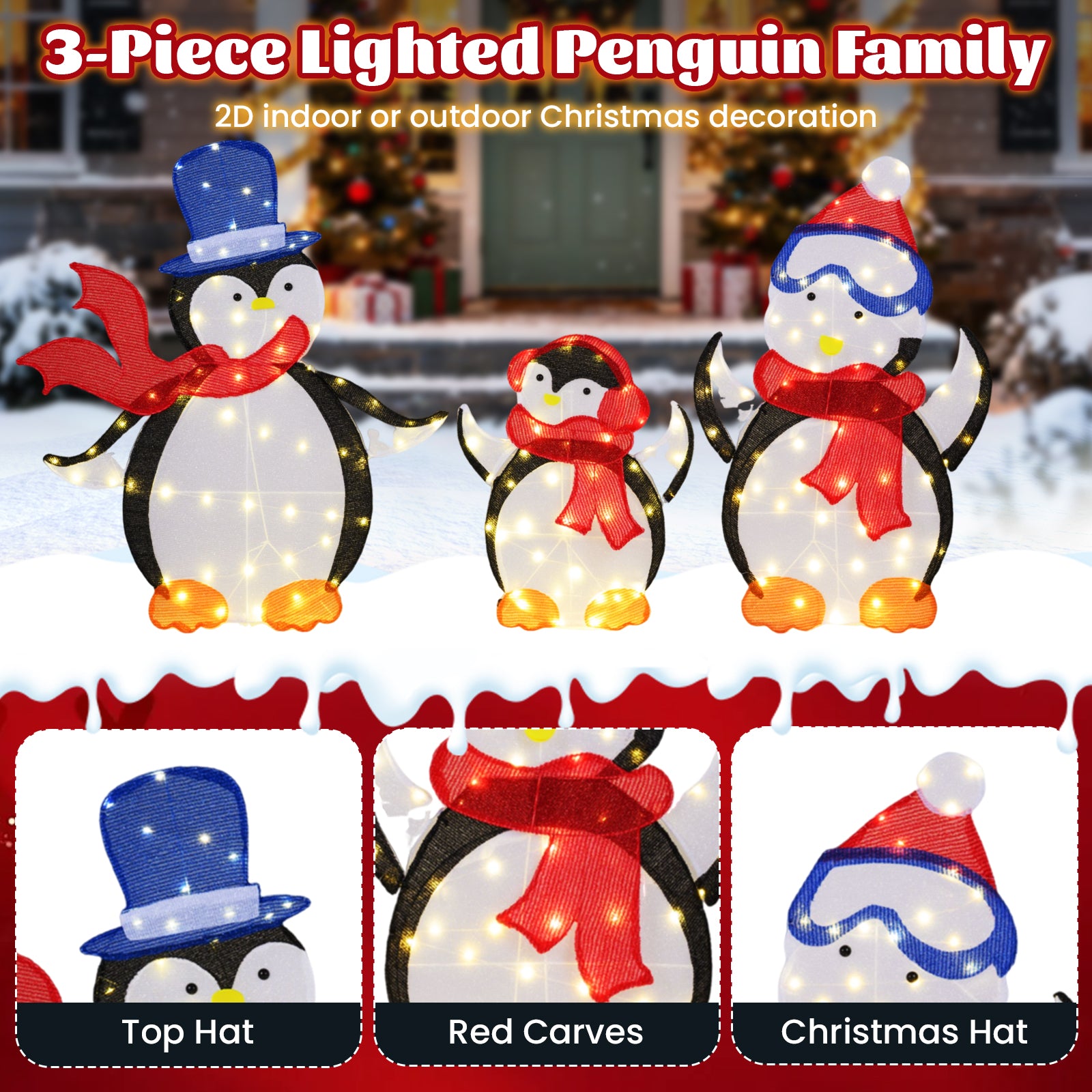 3-Piece 2D Lighted Penguin Family Christmas Decoration, 160 LED Lights Christmas Decor & Accessories at Gallery Canada
