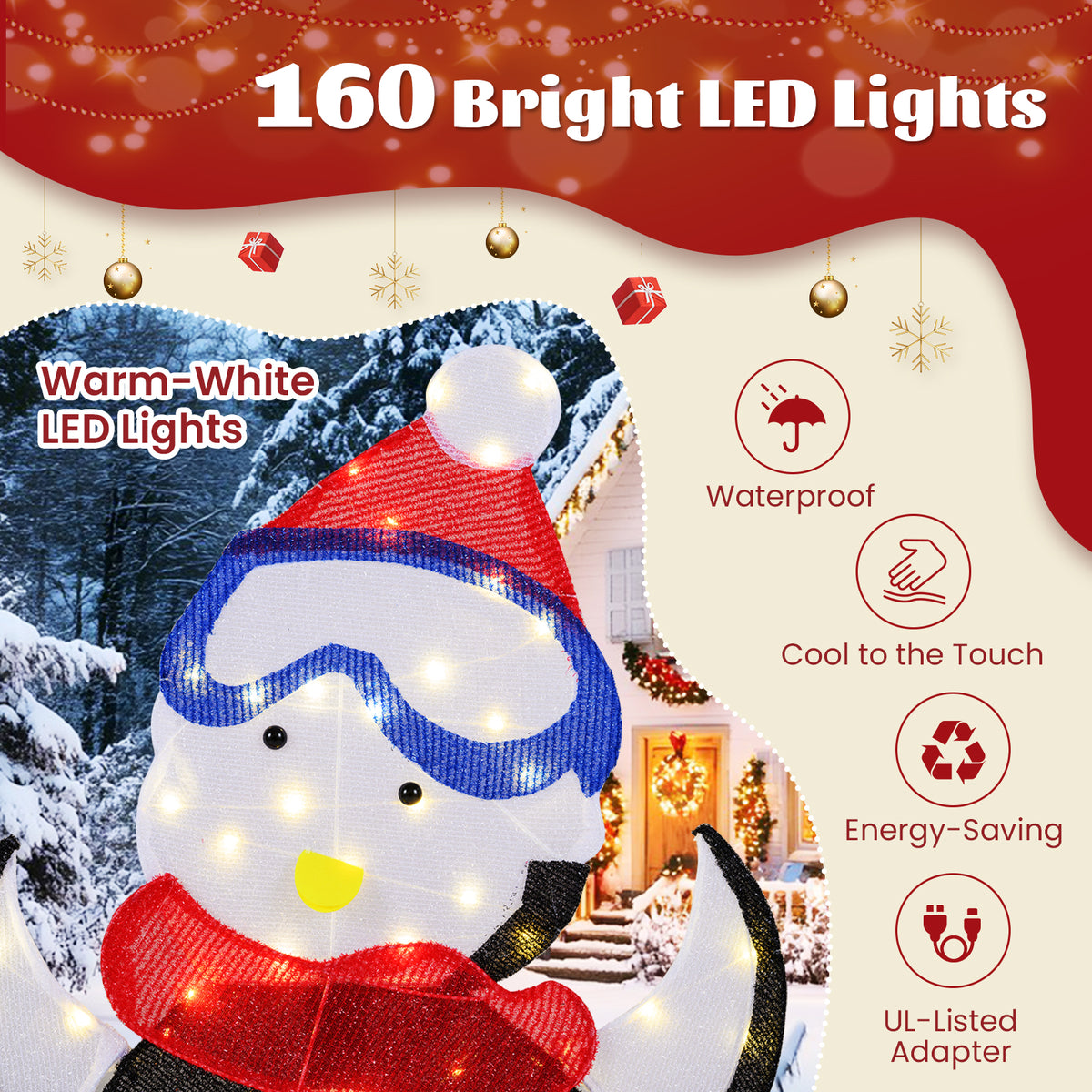 3-Piece 2D Lighted Penguin Family Christmas Decoration, 160 LED Lights Christmas Decor & Accessories at Gallery Canada