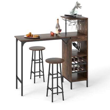 3 Piece Bar Table And Chairs Set, 6-Bottle Wine Rack, Rustic Brown Dining Room Sets at Gallery Canada