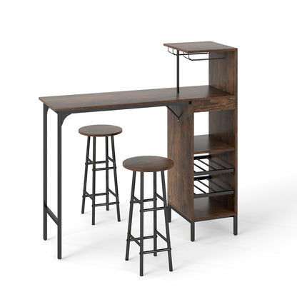 3 Piece Bar Table And Chairs Set, 6-Bottle Wine Rack, Rustic Brown Dining Room Sets at Gallery Canada