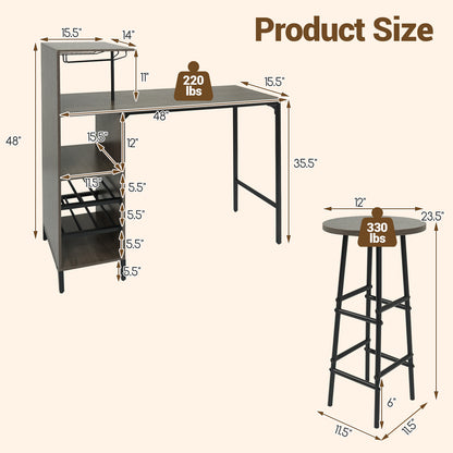 3 Piece Bar Table And Chairs Set, 6-Bottle Wine Rack, Oak Dining Room Sets at Gallery Canada