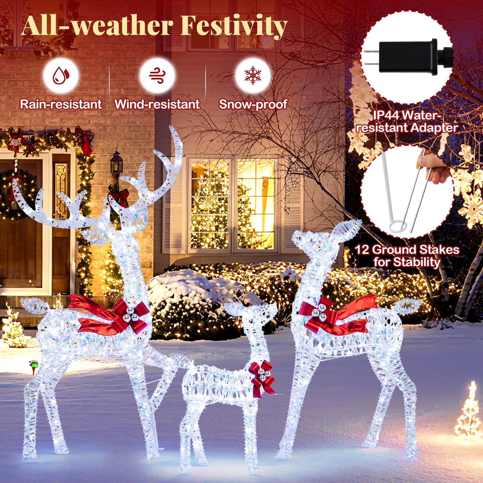 3-Piece Christmas Reindeer Set, 215 LED Lights, Ground Stakes Christmas Decor & Accessories at Gallery Canada