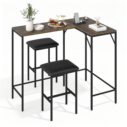 3-Piece L-Shaped Kitchen Table Set, 2 AC Outlets & USB, Rustic Brown Dining Room Sets Rustic Brown at Gallery Canada