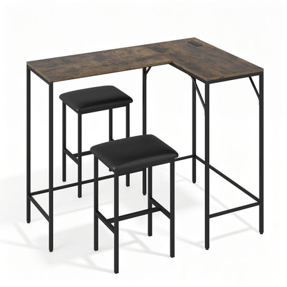 3-Piece L-Shaped Kitchen Table Set, 2 AC Outlets & USB, Rustic Brown Dining Room Sets at Gallery Canada