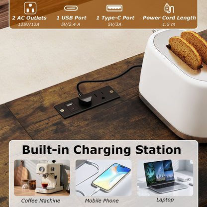 3-Piece L-Shaped Kitchen Table Set, 2 AC Outlets & USB, Rustic Brown Dining Room Sets at Gallery Canada