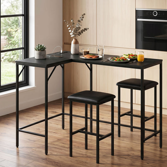 3-Piece L-Shaped Kitchen Set, 2 AC Outlets & USB, Black Dining Room Sets Black at Gallery Canada