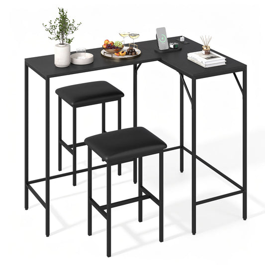 3-Piece L-Shaped Kitchen Set, 2 AC Outlets & USB, Black Dining Room Sets Black at Gallery Canada
