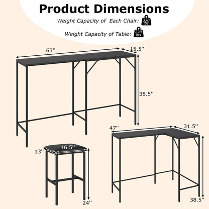 3-Piece L-Shaped Kitchen Set, 2 AC Outlets & USB, Black Dining Room Sets at Gallery Canada
