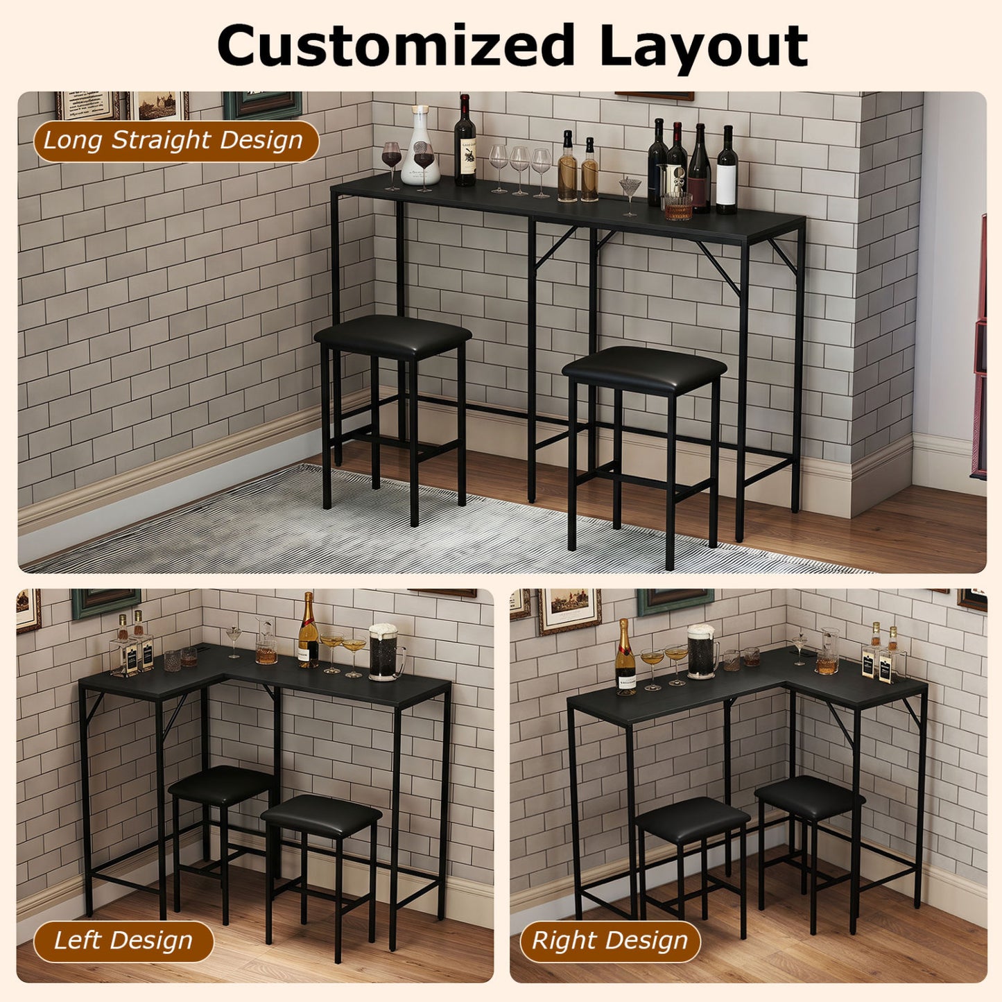 3-Piece L-Shaped Kitchen Set, 2 AC Outlets & USB, Black Dining Room Sets at Gallery Canada