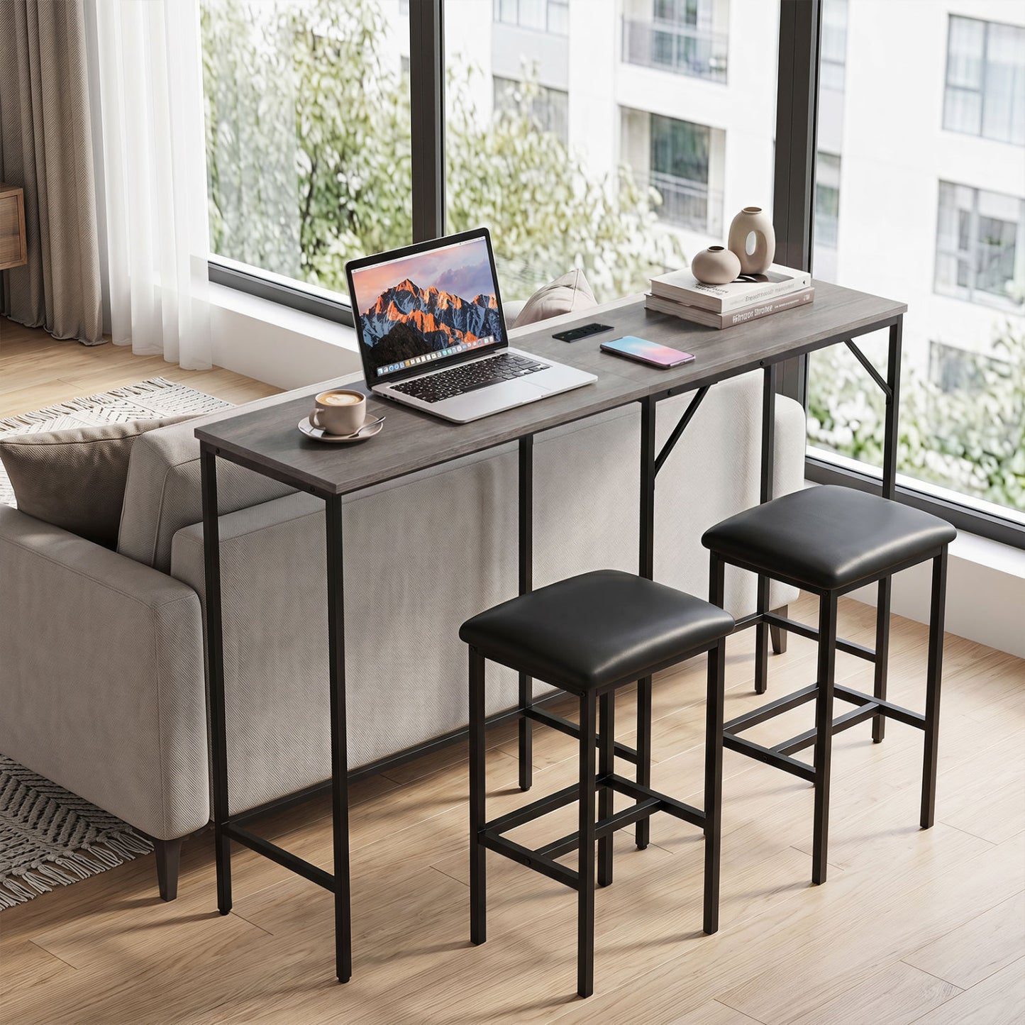 3-Piece L-Shaped Kitchen Set with Outlets, Gray Dining Room Sets at Gallery Canada