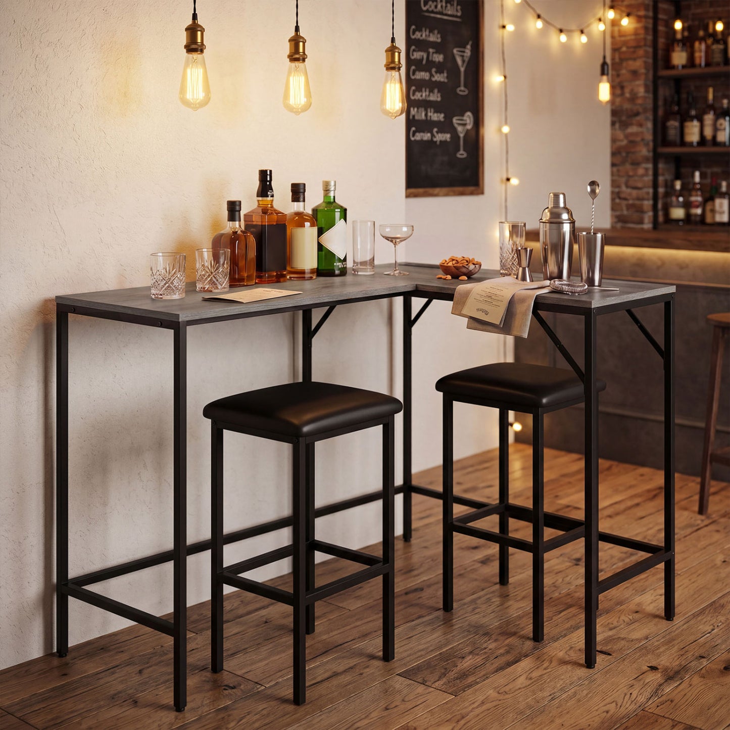 3-Piece L-Shaped Kitchen Set with Outlets, Gray Dining Room Sets at Gallery Canada